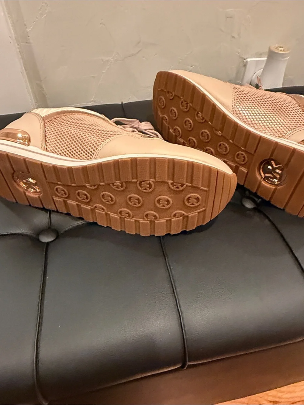 Michael Kors Blush Pink and Gold Logo Lace-Up Sneakers